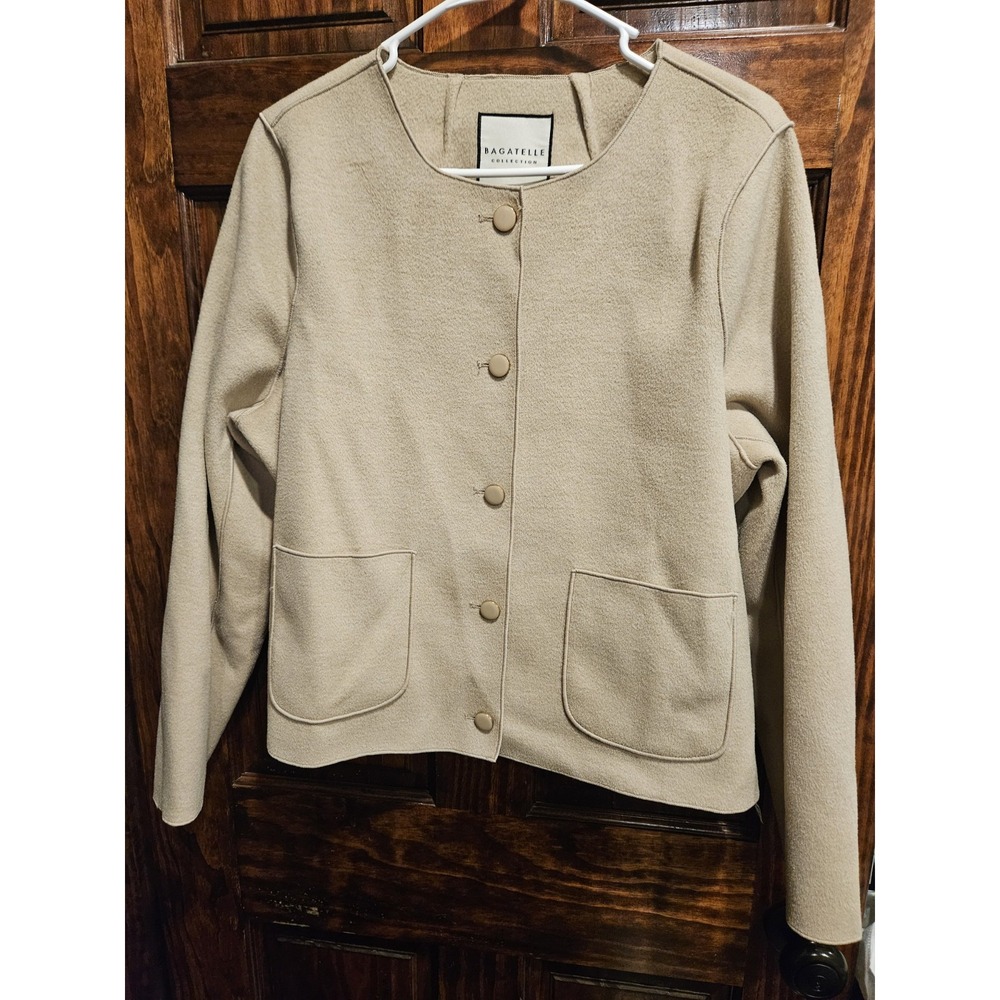 Bagatelle Collection L Beige Full Zip Jacket Sweater Cozy Soft Shank Button Rare
